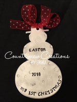Baby's 1st Christmas Ornament. Hand-Stamped Snowman.