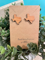 Texas Stud Earrings, wooden