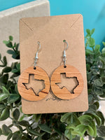 Texas Dangle Earrings, wooden, laser cut