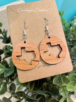 Texas Dangle Earrings, wooden, laser cut