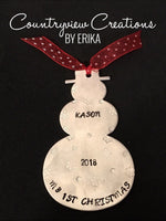 Baby's 1st Christmas Ornament. Hand-Stamped Snowman.